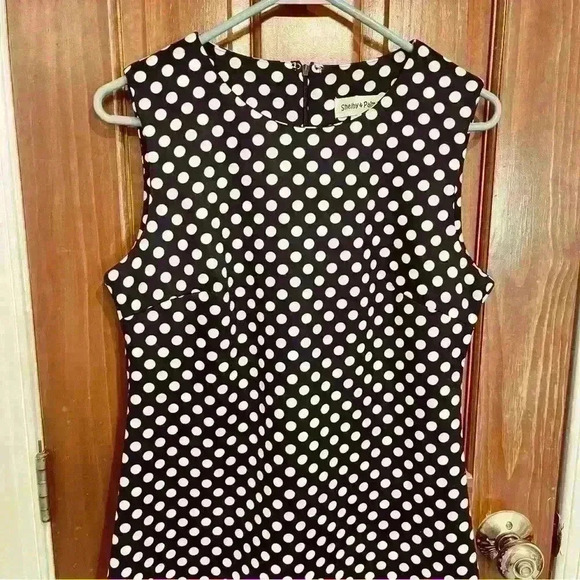 Shelby & Palmer Black and White Polka Dot Midi Dress - Picture 2 of 9